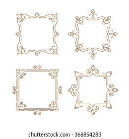 Set of outline emblems line frame.  Monogram design template. Vector illustration