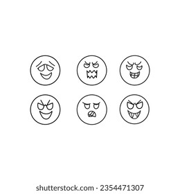 Conjunto de emoticonos de contorno airados cara emoticonos glifo emoticonos en la ilustración vectorial de fondo blanco.