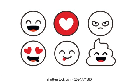 Set of outline emoticons, emoji isolated on white background, vector illustration.