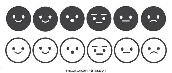 Set of outline emoticons, emoji isolated on white background, vector illustration.