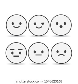 Set of outline emoticons, emoji isolated on white background, vector illustration.