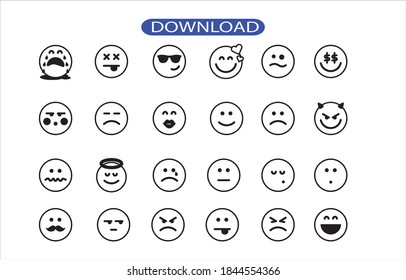 Conjunto de emoticonos de contorno, emoticonos aislados en fondo blanco limpio, ilustración vectorial