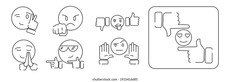 Set Of Outline Emoticons, Emoji Isolated On White Background, Vector Illustration. Original Characters