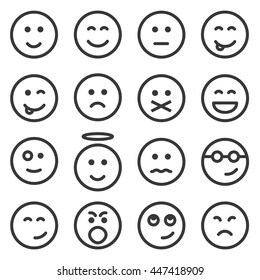 Set Of Outline Emoticons, Emoji Isolated On White Background, Vector Illustration