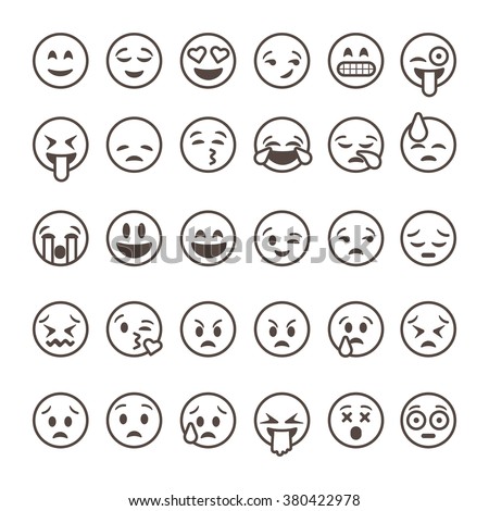 Set of outline emoticons, emoji isolated on white background, vector illustration.