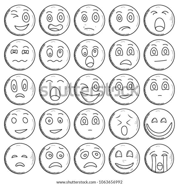 Set Outline Emoticons Emoji Isolated On Stock Vector (Royalty Free ...