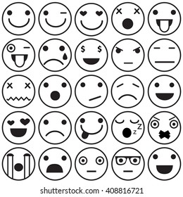 Set Outline Emoticons Emoji On White Stock Vector (Royalty Free ...