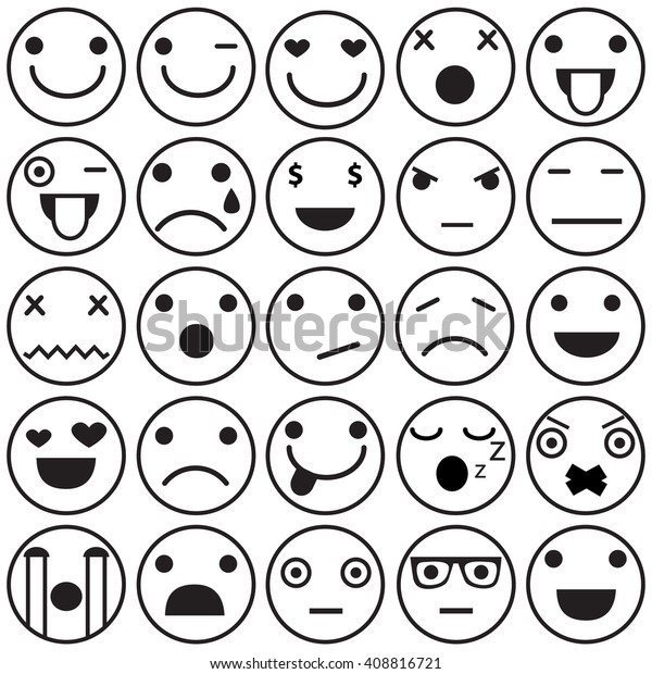 Set Outline Emoticons Emoji On White Stock Vector (Royalty Free) 408816721