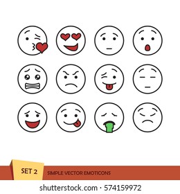Set of outline emoticons. Isolated vector illustration on white background. Simple emoji