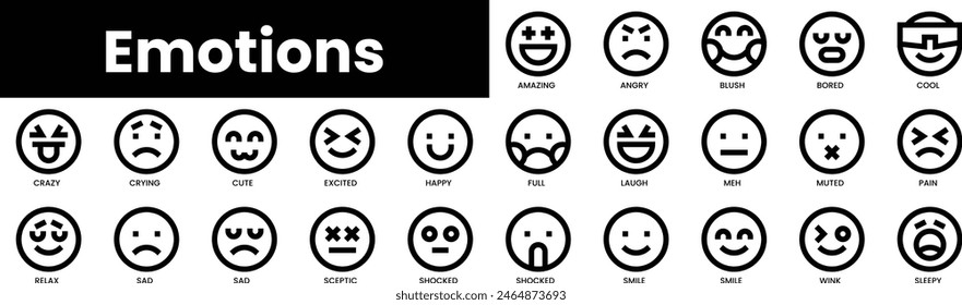 Set of outline emotions icons. Minimalist thin linear web icon set. vector illustration.