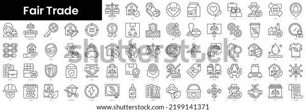 Set of outline fair trade\
icons. Minimalist thin linear web icons bundle. vector\
illustration.