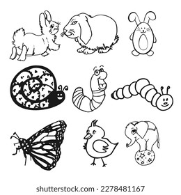 Set of outline farm animals isolated