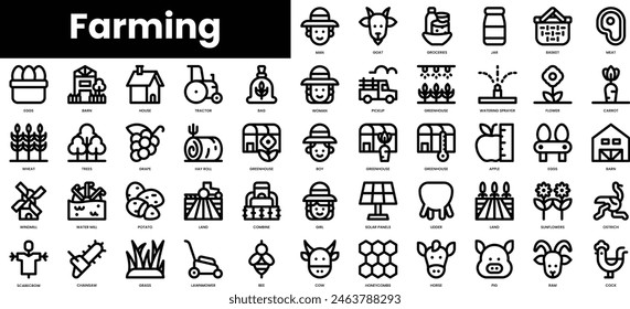 Set of outline farming icons. Minimalist thin linear web icon set. vector illustration.