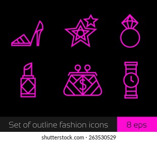 Set of outline fashion icons