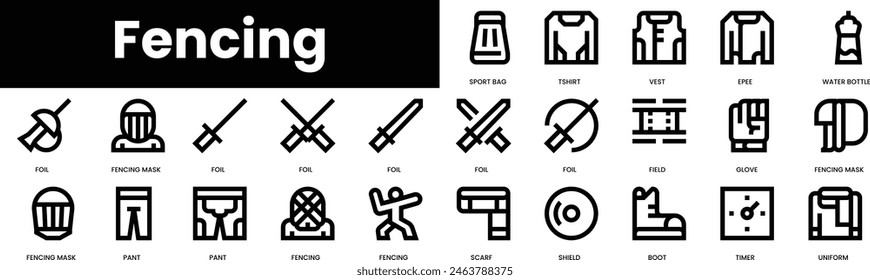 Set of outline fencing icons. Minimalist thin linear web icon set. vector illustration.