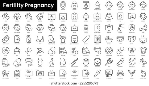 Set of outline fertility pregnancy icons. Minimalist thin linear web icon set. vector illustration.