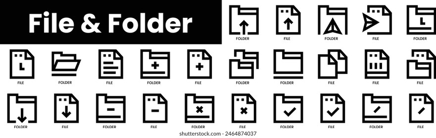 Set of outline file and folder icons. Minimalist thin linear web icon set. vector illustration.
