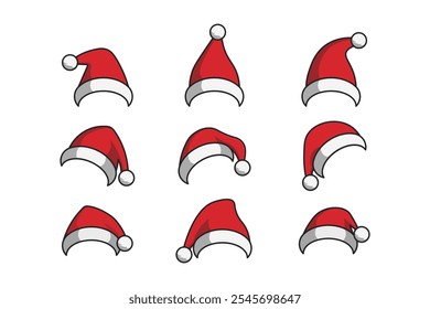 Conjunto de iconos de sombrero de Santa Claus de estilo relleno de contorno
