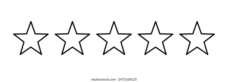 Set of outline five star icon collection. Yellow and black star symbol. Vector Illustration.