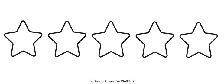 Set of outline five star icon collection. Yellow and black vector 