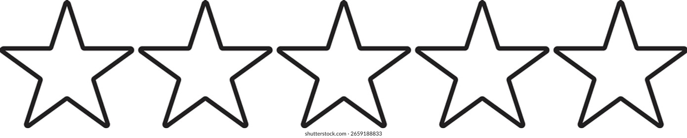 Conjunto de esquema de cinco estrellas icono de colección.   Símbolo de estrella negra. Diseño en estilo moderno. Ilustración vectorial.
