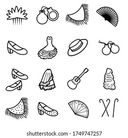 Set of outline flamenco accessories vector icons for your design isolated on white background.