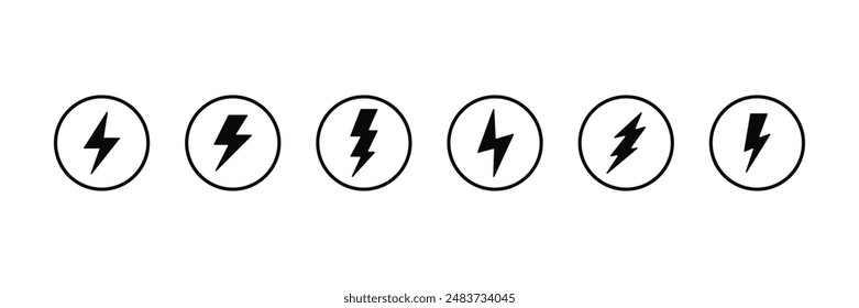Conjunto de contorno de relámpago colección de icono de energía eléctrica. Símbolo Thunderbolt. Ilustración vectorial.