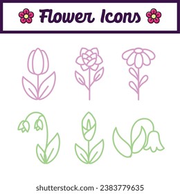Conjunto de iconos de flor de contorno Vector