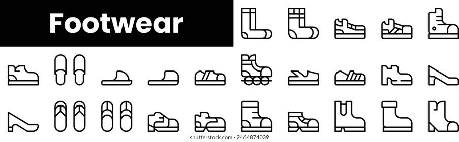 Set of outline footwear icons. Minimalist thin linear web icon set. vector illustration.