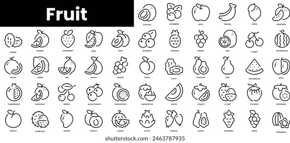 Set of outline fruit icons. Minimalist thin linear web icon set. vector illustration.