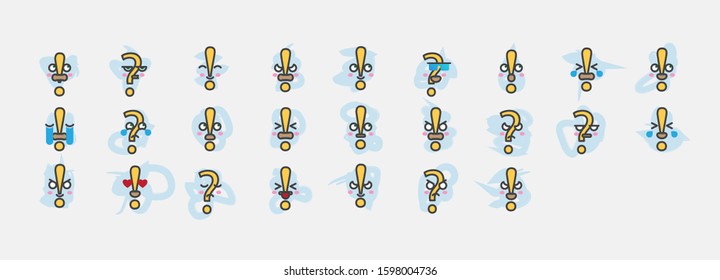 Set of outline funny smile exclamation and question marks