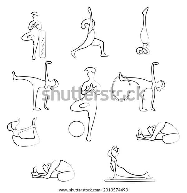 Set Outline Funny Vector Yoga Poses Stock Vector (Royalty Free ...