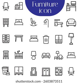 Set of outline furniture icons. Vector illustration