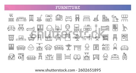 Set of outline furniture icons. Vector illustration