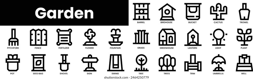 Set of outline garden icons. Minimalist thin linear web icon set. vector illustration.