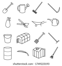 Set of outline garden tools vector icons for your design isolated on white background.