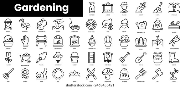 Set of outline gardening icons. Minimalist thin linear web icon set. vector illustration.