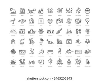 Set of outline gardening and landscaping icons