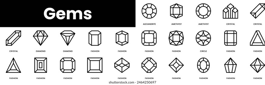 Set of outline gems icons. Minimalist thin linear web icon set. vector illustration.