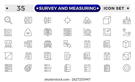 Set of outline geodetic survey and measuring icons. Minimalist thin linear web icon set.
