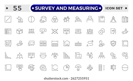 Set of outline geodetic survey and measuring icons. Minimalist thin linear web icon set.
