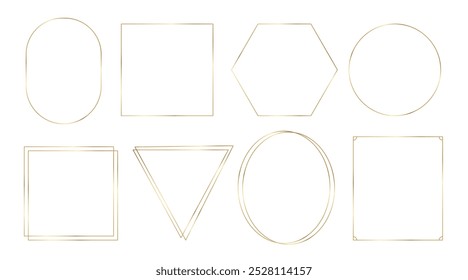 Set of outline gold frames on white background. Decorative elements for wedding invitation, grand opening, greeting card, certificate. Vector illustration