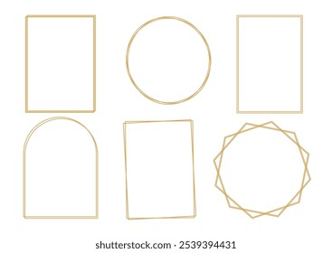 Conjunto de quadros de ouro contorno em fundo branco. Elementos decorativos para convite de casamento, grande abertura, cartão de saudação, certificado. Ilustração vetorial