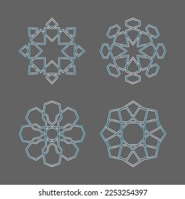 Set of outline gradient islamic geometric pattern collection