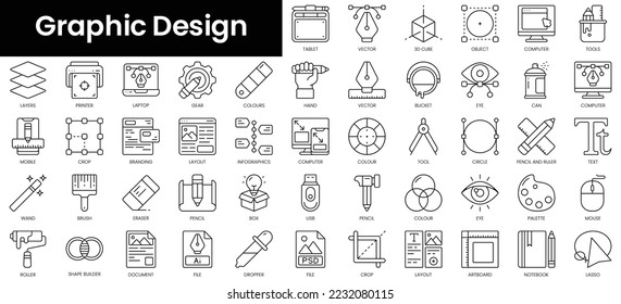 Set of outline graphic design icons. Minimalist thin linear web icon set. vector illustration.