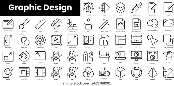 Set of outline graphic design icons. Minimalist thin linear web icon set. vector illustration.