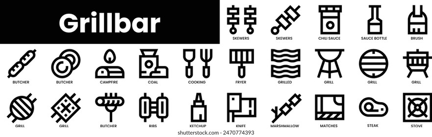 Set of outline grillbar icons. Minimalist thin linear web icon set. vector illustration.