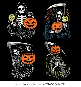 conjunto de ilustración de diseño de halloween de rasgo sombrío