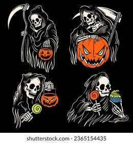 conjunto de ilustración de diseño de halloween de rasgo sombrío