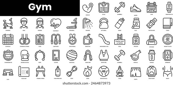 Set of outline gym icons. Minimalist thin linear web icon set. vector illustration.